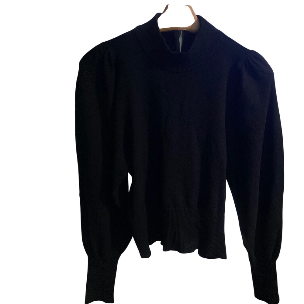 Express Womens Black‎ Mock Neck Puff Sleeve Knit Sweater Top Medium ID 40035